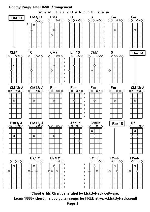 Chord Grids Chart of chord melody fingerstyle guitar song-Georgy Porgy-Toto-BASIC Arrangement,generated by LickByNeck software.